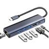 Yeecka Hub USB C Ethernet Gigabit 6 in 1 Adattatore con HDMI 4K@30Hz, PD 100W, 3 USB-A 3.0 5Gbps, Docking Station USB C per iPhone serie 16/15,MacBook Pro/Air, iMac, iPad Pro,Samsung