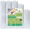 KitchenBoss Rotoli Sottovuoto per Alimenti：5 Rotoli Sacchetti Sottovuoto Alimenti, 28x3/20x1/15x1/300 cm, Buste Sottovuoto Alimenti Goffrati per Macchine Sottovuoto & Cottura Sous Vide