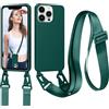 Jrkvniv Cordino Cover Compatible con iPhone 13 Pro Max Case, Necklace Cover Corda Custodia Collana Case Anti Graffio Antiurto Cellulare Bumper Silicone Liquido Shell iPhone 13 Pro Max Tracolla, Verde