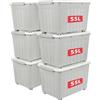 Cetomo 55L*6 Scatole di Stoccaggio con Coperchi, Contenitori in Plastica con Ruote, Clip On, Impilabili, Incastonabili, Organizzatore a Righe per Casa Ufficio, Grigio, 55L-6 Pezzi