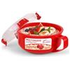 Sistema ciotola da colazione per microonde | Contenitore rotondo con coperchio | 850 ml | Senza BPA | Rosso/Trasparente | 1 pezzo
