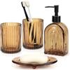 Topsky Set di 4 dispenser di sapone da 400 ml, 2 bicchieri per spazzolini da denti | Amber - Set di accessori da bagno, organizer per spazzolini da denti e tamponi di cotone, motivo arcobaleno
