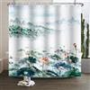 Xiaoterna Tenda da doccia con piante floreali Acquerello fiore di loto montagna fiume oca selvatica tenda da bagno Cinese pastorale paesaggio inchiostro pittura Lotus tenda da doccia 150x180cm