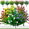 Elecoutek 12 Pezzi Fiori Artificiali da Esterno, Fiori Finti Artificiale Arbusti Ramo Resistente ai Raggi UV, Bouquet di Pianta Finta per Decorazioni Cimitero, Giardino, Vasi, Finestra, Casa