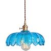 S-Cevada Lampadario a sospensione in cristallo di loto Lampada a sospensione a soffitto con paralume in vetro vintage industriale E27 Finitura in ottone a 1 luce (Blu)