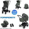 Foppapedretti Trio completo Tic Toc Olive Rekline (Passeggino Tic Toc + Navicella + Seggiolino Disk Infant Rekline +Adattatori + Coprigambe + Borsa)