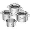 ZWILLING Set di pentole, 4 pezzi, 3 coperchi, Adatto per induzione, Acciaio inox, Essence