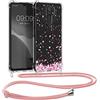 kwmobile Custodia Compatibile con Xiaomi Redmi 9 Cover - Back Case in Silicone TPU - Protezione Smartphone con Cordino - rosa/marrone scuro/trasparente