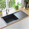 Tidyard Lavello da Cucina in Acciaio Inossidabile con Gocciolatoio e Design X-Flume, 87 x 44 x 20 cm, Finitura Spazzolata Nero, per Installazione Sottopiano, Ad Incasso o Drop-In