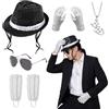 Orizizhic Set di 5 accessori per costume anni '80, rocker star dancer, cosplay, cappello con paillettes jazz, con parrucca su entrambi i lati, guanti, occhiali, calzini, collana, set di accessori per costume