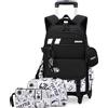 TRAVELKNOT 3pcs Zaino Scuola Elementare Bambino Trolley Zaino Scuola Media Ruote Cartella Bambino Trolley Zainetto Bambini Zaini Cartella Valigeria Ragazze 48x32x18cm