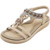 Acfoda Sandali Donna Estive Tacco Bassi Comode Eleganti Infradito Gioiello Ciabatte da Spiaggia Casual Antiscivolo Scarpe con Strass Beige 41 EU = 42 CN