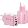 LumFocus Caricatore USB C Rapido, 2-Pack 40W 4-Porto Presa USB Multipla PD+ QC3.0 Carica, Spina Alimentatore USBC Caricabatterie per iPhone 16 15 14 13 12 11 Pro Max, iPad, Samsung S25 S24 Spinotto Adattatore