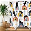 SDOTPMT 122x183cm Tenda da Doccia Carina Animale - Astratto Cartone Animato Nero Gatto Colorato Arcobaleno - Buffo Animali Domestici per Bagno Bambino - Poliestere con Ganci