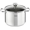 Tefal A705A835 Set 4 Pezzi + 3 Coperchi in Vetro con Funzione Sgocciolante, Acciaio Inossidabile, Argento, 24 cm