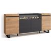 Skraut Home | Credenza, Mobile, Cucina | Madia, mobile ingresso | 200x87x35cm | 4 Porte | Camino elettrico | Design industriale | Stile moderno | Rovere e nero