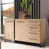 Dmora Credenza Fumomi 159x42x95h cm Marrone Rovere Nodi 4 Cassetti 2 Ripiani, Madia Apertura Battente e Scorrevole