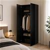 Dmora Guardaroba 2 Ante Caiazzo 55.5x198.5h cm Nero Appendiabiti 2 Ripiani, Armadio Camera da Letto 2 Ante