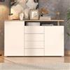 Dmora Credenza Fuhafu 154x40x94h cm Bianco 4 Cassetti 4 Ripiani, Madia Apertura Battente e Scorrevole