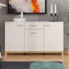 Dmora Credenza Fukika 154x42x89h cm Bianco Crema 3 Ripiani un Cassetto, Madia 3 Ante