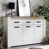 Dmora Credenza Fukira 160x37x98h cm Bianco Larice 3 Ripiani 3 Cassetti, Madia 3 Ante