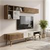 Dmora Parete attrezzata Gemini, Composizione Soggiorno, Mobile Salotto Multiuso, Armadio Porta TV, 180x35h40 cm, Noce e Bianco Marmo