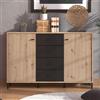 Dmora Credenza Fuhaka 138x40x90h cm Marrone Rovere Nodi 4 Cassetti 2 Ripiani, Madia Apertura Battente e Scorrevole