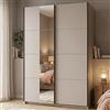 Dmora Guardaroba Grande Imabari 146x218h cm Bianco Crema Appendiabiti 2 Ripiani, Armadio Camera da Letto Apertura Scorrevole