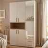Dmora Guardaroba 3 Ante Hamoka 135x56 cm Beige Appendiabiti 2 Cassetti, Armadio Camera da Letto 6 Ripiani