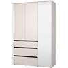 Dmora Guardaroba 3 Ante Hamishii 138x55 cm Bianco 4 Ripiani 3 Cassetti, Armadio Camera da Letto Appendiabiti