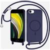 xinyunew Magnetica Cover con Cordino per iPhone 6/7/8/iPhone SE 2020/SE 2022,[Compatibile con MagSafe], Cover in Silicone, Regolabile Cordino da Collo Nylon Catena Collana Tracolla,blu