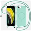 xinyunew Magnetica Cover con Cordino per iPhone 6/7/8/iPhone SE 2020/SE 2022,[Compatibile con MagSafe], Cover in Silicone, Regolabile Cordino da Collo Nylon Catena Collana Tracolla,verde chiaro