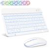 SOPPY Tastiera e Mouse Bluetooth Portatili, Mini Tastiera Ricaricabile con Retroilluminazione, Wireless per iPad/Samsung Tab/Lenovo Tab/iOS/Android/Windows, Layout Italiano (Bianco)
