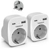 TESSAN 2 Pack Adattatore Presa Inglese, 3 in 1 Spina Schuko con USB C e USB A, Adattatore Spina Inglese Italiana 3250W, Adattatori Prese Inglesi per Irlanda Malta Scozia Dubai