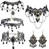 MLPKOI Collana da donna e orecchini, Donna Steampunk Gotica Girocollo, Set di 5 Pezzi, Costumi Vintage per Feste Cosplay per Donne e Ragazze, Choker, Orecchini, Costume Halloween Cosplay