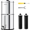 VEVOR Sistema di Filtraggio Acqua a Gravità Sistema in Acciaio Inox Sistema Filtraggio Acqua 7+8,5 L, Riduce Piombo e Cloro, con 2 Filtri al Carbone e Rubinetto del Livello dell'Acqua, per Camper
