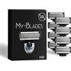 My-Blades Lamette compatibili con Gillette Mach3, My-Blades® 8 lamette di ricambio a 3 lame, acciaio placcato platino con banda lubrificante, plastica ridotta ed ecologiche