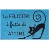 Baroni Home Zerbino Ingresso Casa in Fibra di Cocco Dipinto a Mano, Tappeto da Esterno con Fondo Antiscivolo, Zerbino Resistente e Facile da Pulire, 60x38 cm, Gatto Nero Azzurro