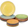 Baroni Home Servizio di Piatti da 18 pezzi in Ceramica, Servito da Tavolo Colorato per 6 Persone, Piatto Fondo, Piano, da Frutta o Dolce, Fantasia Multicolor