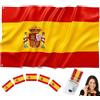 BIORYC ® Bandiera Spagna 90x150cm grandi in poliestere ad alta densità rinforzato + 5 adesivi + pittura per il viso | resistente alle intemperie | ideale per barca | Mondiale di calcio 2026