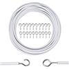 Azonelife Filo per Tende 10M Bianco, Cavo in Acciaio per Tende con 20 Ganci, Filo Multiuso per Appendere Tende, Vestiti e Tende da Doccia, Facile da Installare e Regolare