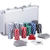 Relaxdays Set Poker Completo 300 Fiches 2 Mazzi Carte Dadi Valigetta Alluminio Argento
