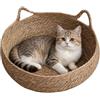 Generic Cuccia per gatti in rattan con tappetino tiragraffi - Cestino per gatti in vimini intrecciato a mano per gatti da interno | Nido di raffreddamento estivo traspirante, design carino con orecchie di
