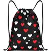 Generic Zaino con Coulisse Love Hearts Black Sacchetta Sportiva Pieghevole Borsa con Coulisse Impermeabile Sacca da Palestra per Unisex Spiaggia Scuola