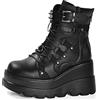 Gothniero Donne Combattimento Stivali Moto Nero Piattaforma Chunky Caviglia Moto Festival Rave Goth Stivali per le Donne Punk emo Scarpe con Catene Metalliche Lato Cerniera Punta Rotonda 36-43, 32