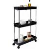 Baroni Home Carrello Portaoggetti Salvaspazio con Rotelle, 3 Ripiani Traforati in Plastica e Struttura in Metallo, Ideale per Cucina, Bagno e Cameretta, 58x15x36 cm (Nero, 3 Ripiani)