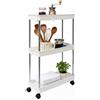 Baroni Home Carrello Portaoggetti Salvaspazio con Rotelle, 3 Ripiani Traforati in Plastica e Struttura in Metallo, Ideale per Cucina, Bagno e Cameretta, 58x15x36 cm (Bianco, 3 Ripiani)