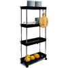 Baroni Home Carrello Portaoggetti Salvaspazio con Rotelle, 4 Ripiani Traforati in Plastica e Struttura in Metallo, Ideale per Cucina, Bagno e Cameretta, 36x15x84 cm Nero