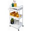 Baroni Home Carrello Portaoggetti con Ruote e Freno, 3 Ripiani con Cassetto, Struttura Resistente con Maniglie, Organizer Salvaspazio per Cucina, Bagno e Cameretta (Bianco)