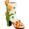 Baroni Home Vaso Decorativoa Stivale con Tulipani Arancioni Moderno in Ceramica Dipinta a Mano, Vaso per Fiori e Piante Primavera, Soprammobile Colorato, 20x10x25 cm